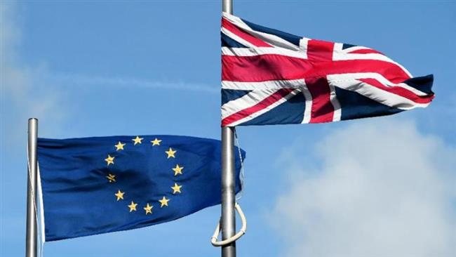 Following Brexit, European Union flag next to the U.K. flag